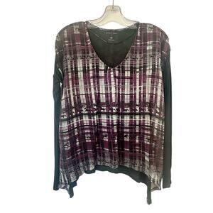NWT Eric + Lani Girl Crush Long Sleeve Top Purple and Black Horse Print Medium